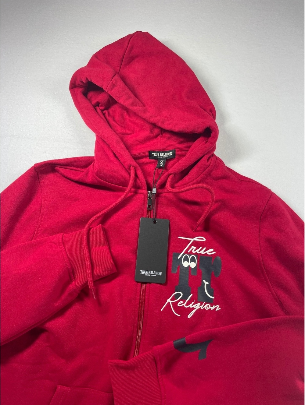 True Religion Red Zip-Up Hoodie Sweatshirt
